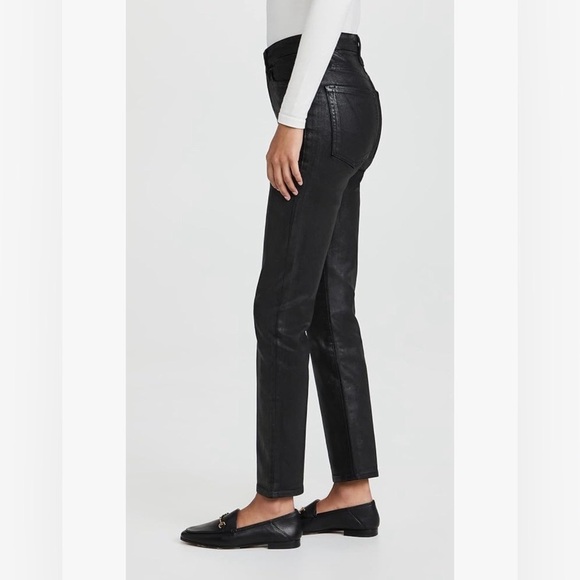 Good American Coated Black Slim Straight Jeans High Rise Pants 24 Night Out - Picture 3 of 15